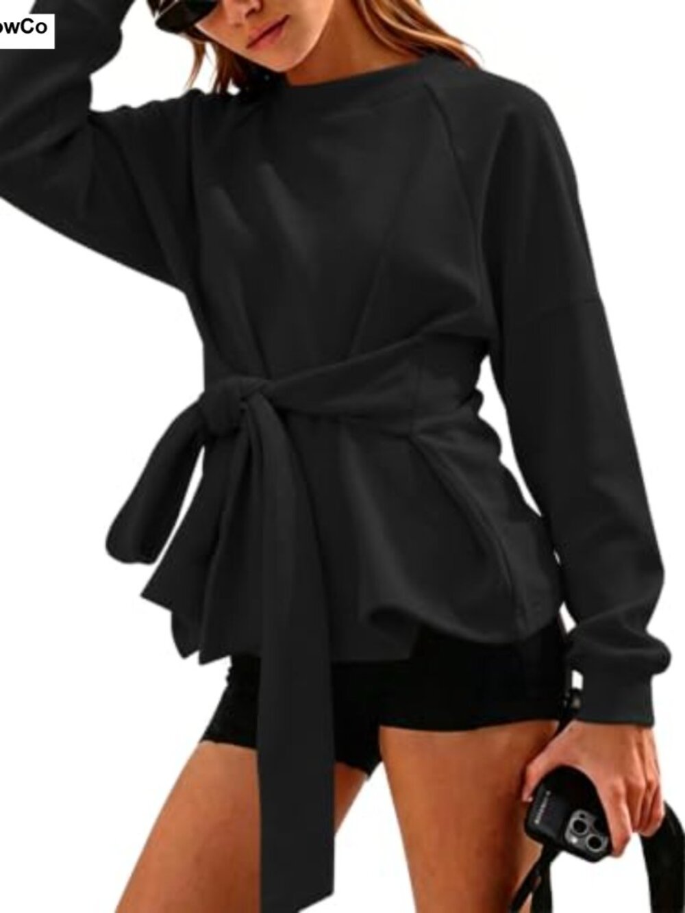 Womens Tie Knot Sweatshirt Long Sleeve Casual Tops Wrap Pullover
